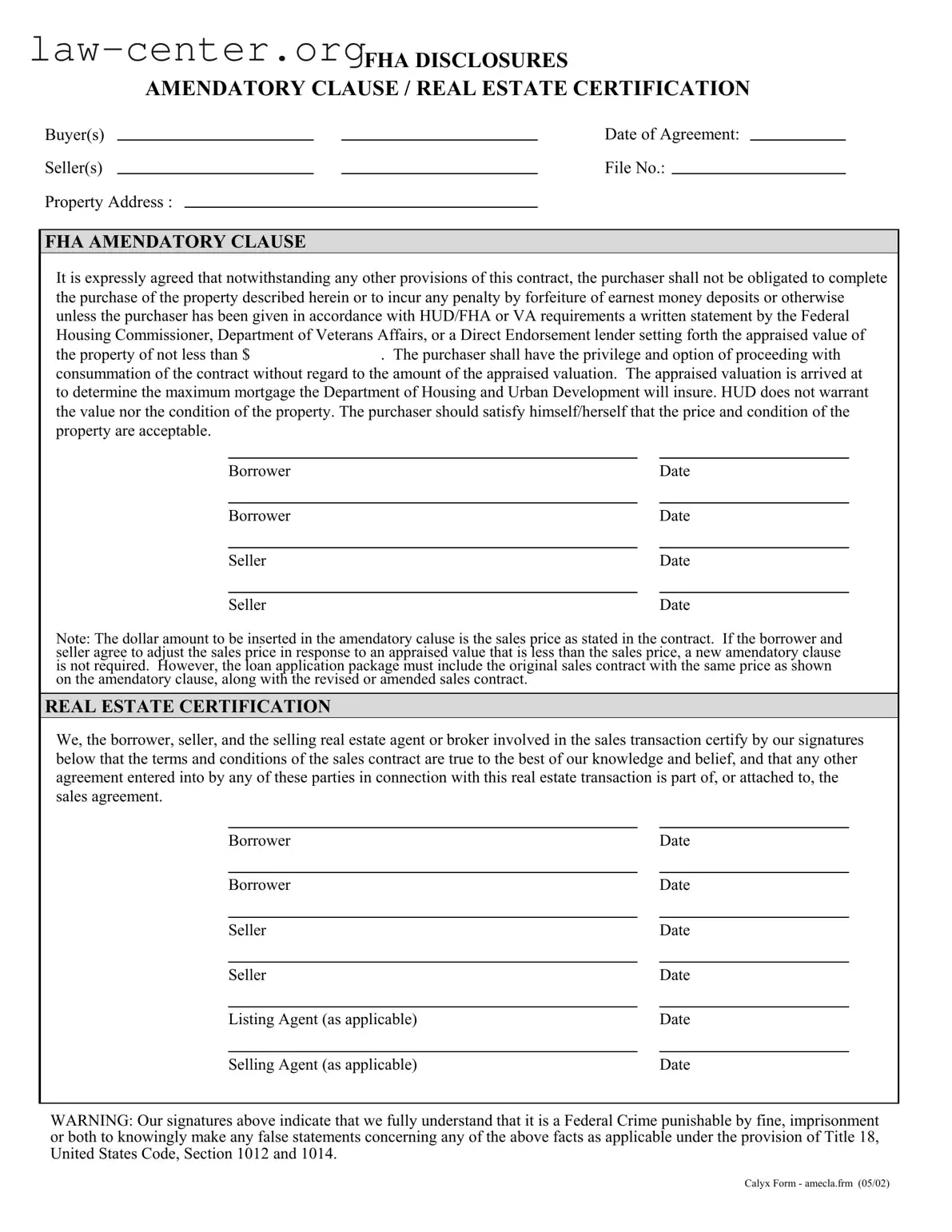 Get Fha Amendatory Clause Form