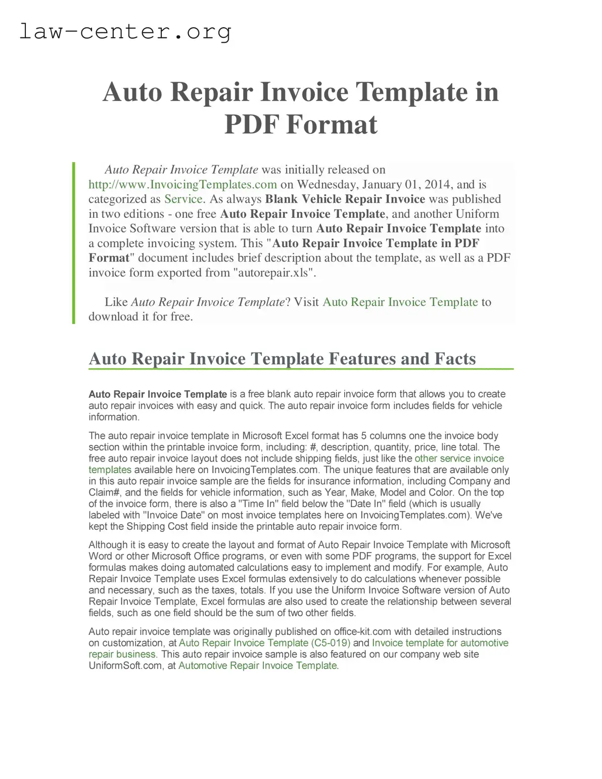 Get Auto Repair Invoice Form