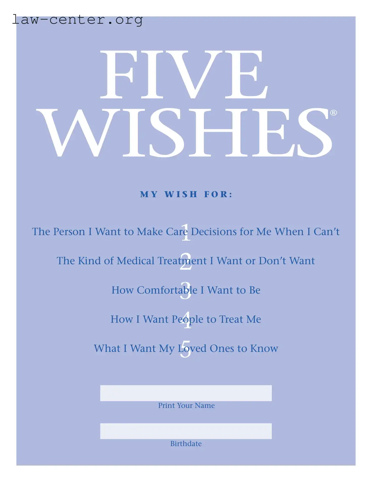 Get 5 Wishes Document Form