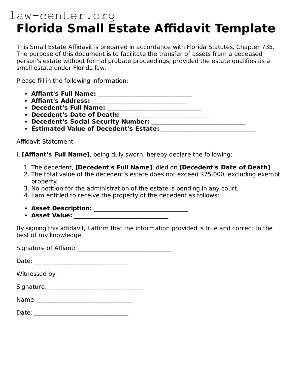 Attorney-Approved Florida Small Estate Affidavit Document