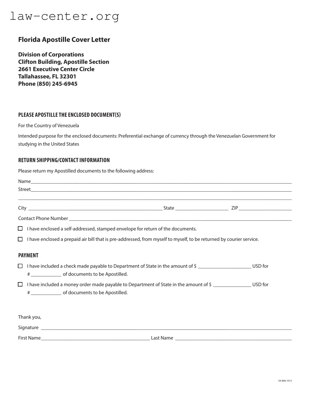 Get Florida Apostille Cover Letter Sample Form