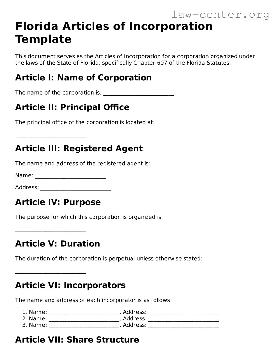 Attorney-Approved Florida Articles of Incorporation Document