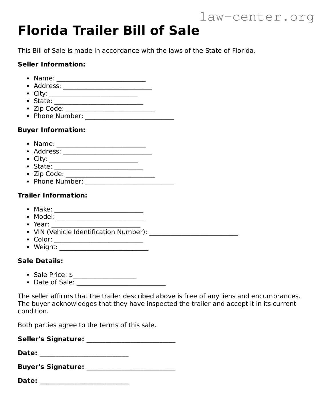 Attorney-Approved Florida Trailer Bill of Sale Document