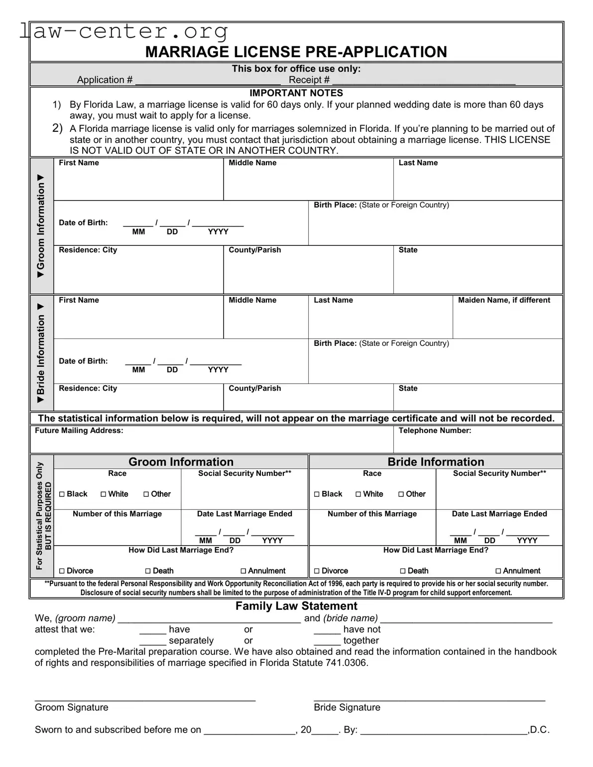Get Florida Marriage Application Form