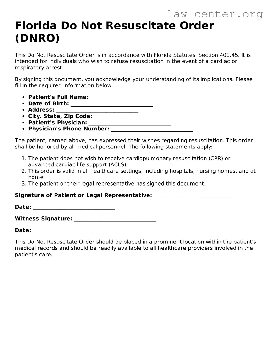 Attorney-Approved Florida Do Not Resuscitate Order Document
