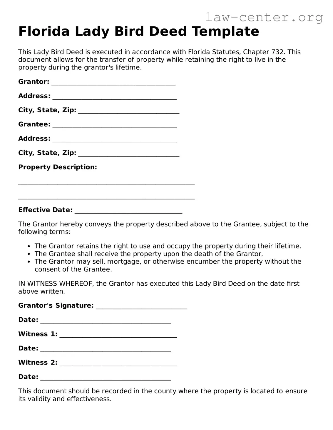 Attorney-Approved Florida Lady Bird Deed Document