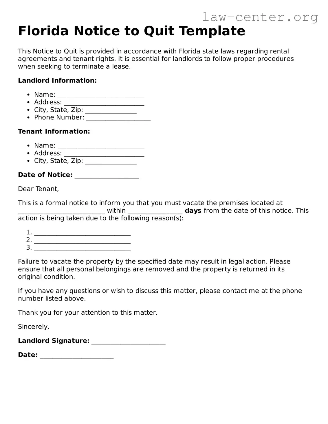 Attorney-Approved Florida Notice to Quit Document