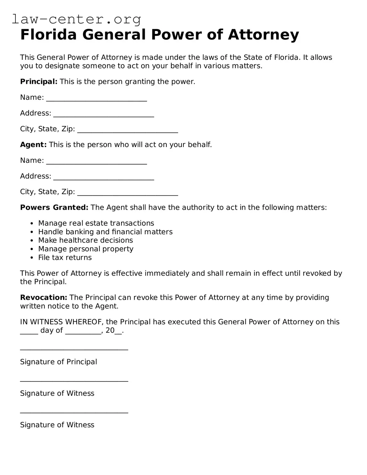 Attorney-Approved Florida General Power of Attorney Document