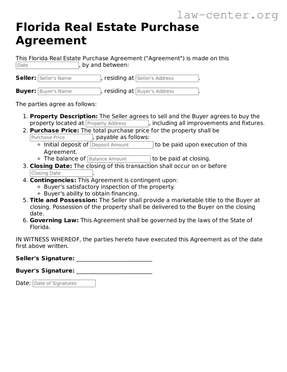 Attorney-Approved Florida Real Estate Purchase Agreement Document