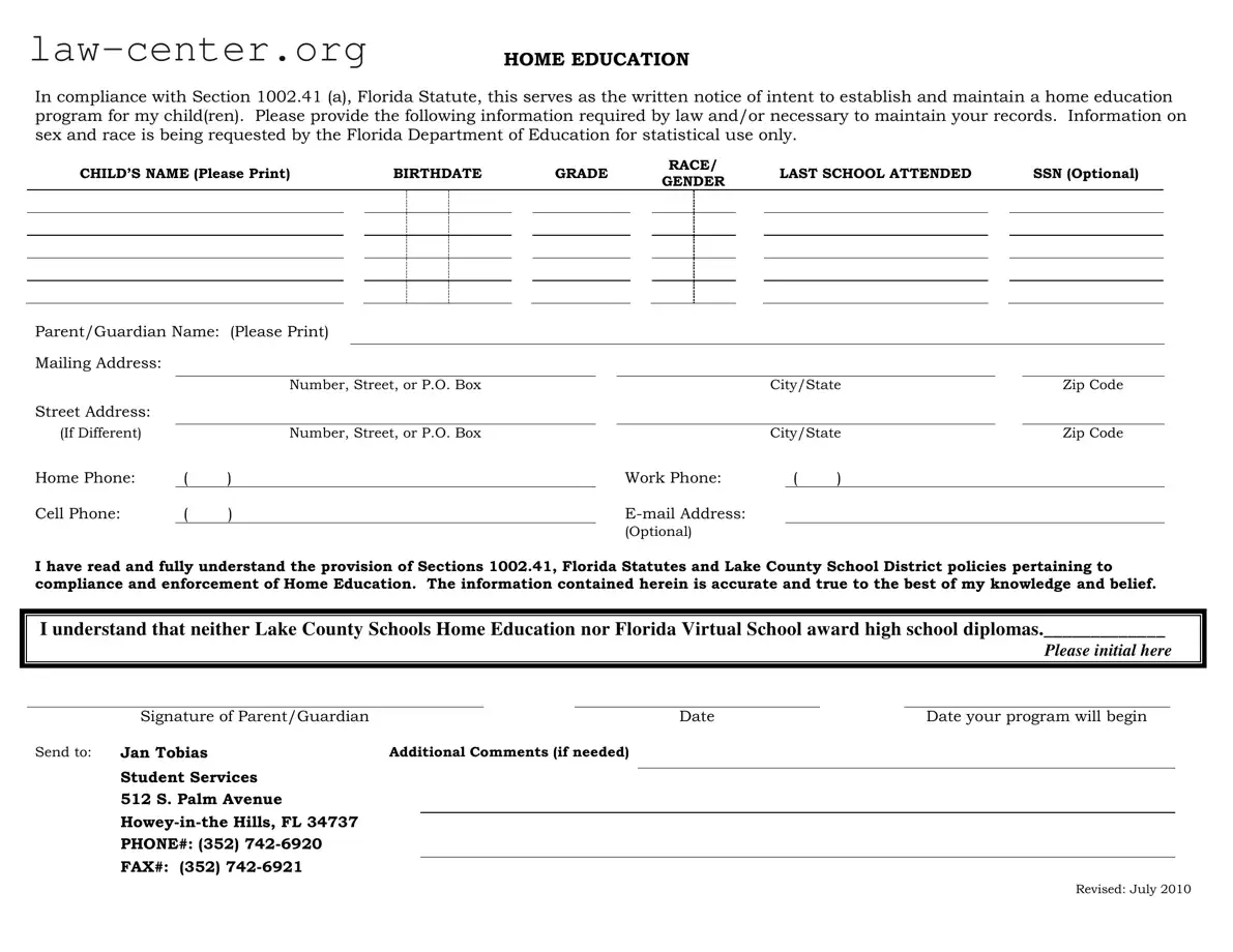 Get Intent To Homeschool Florida Form