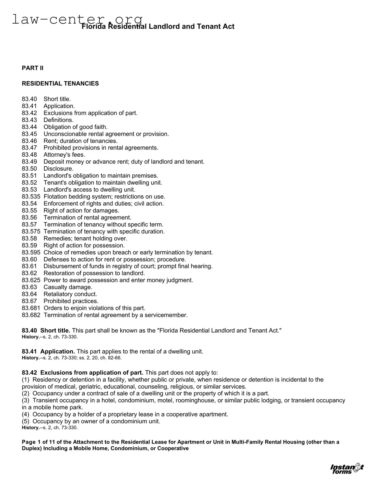 Get Florida Landlord Tenant Act Form