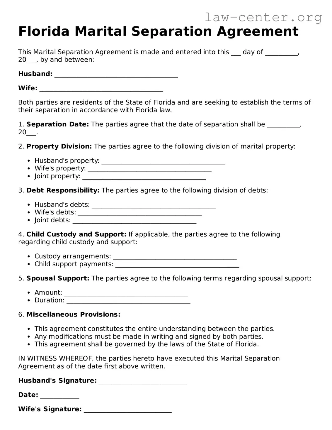 Attorney-Approved Florida Marital Separation Agreement Document