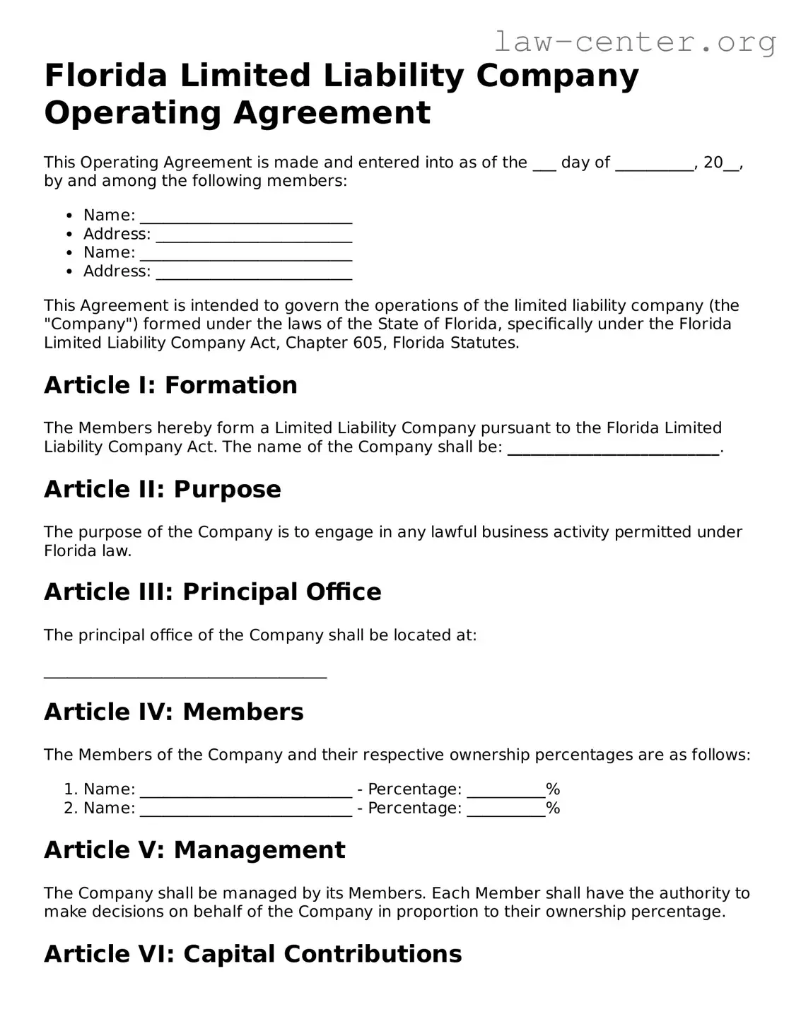 Attorney-Approved Florida Operating Agreement Document