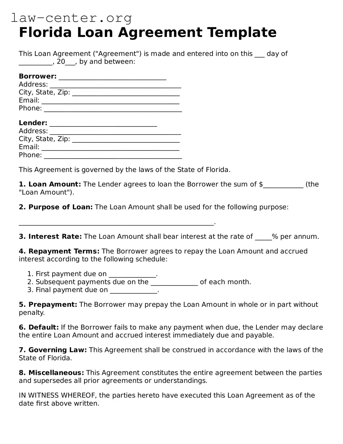 Attorney-Approved Florida Loan Agreement Document