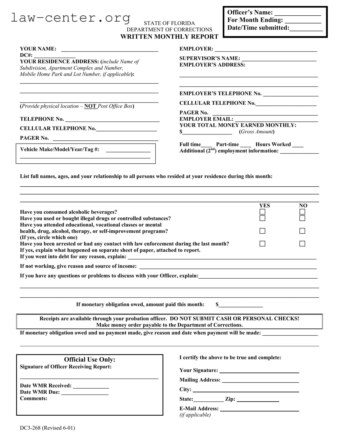 Get Florida Monthly Report Form