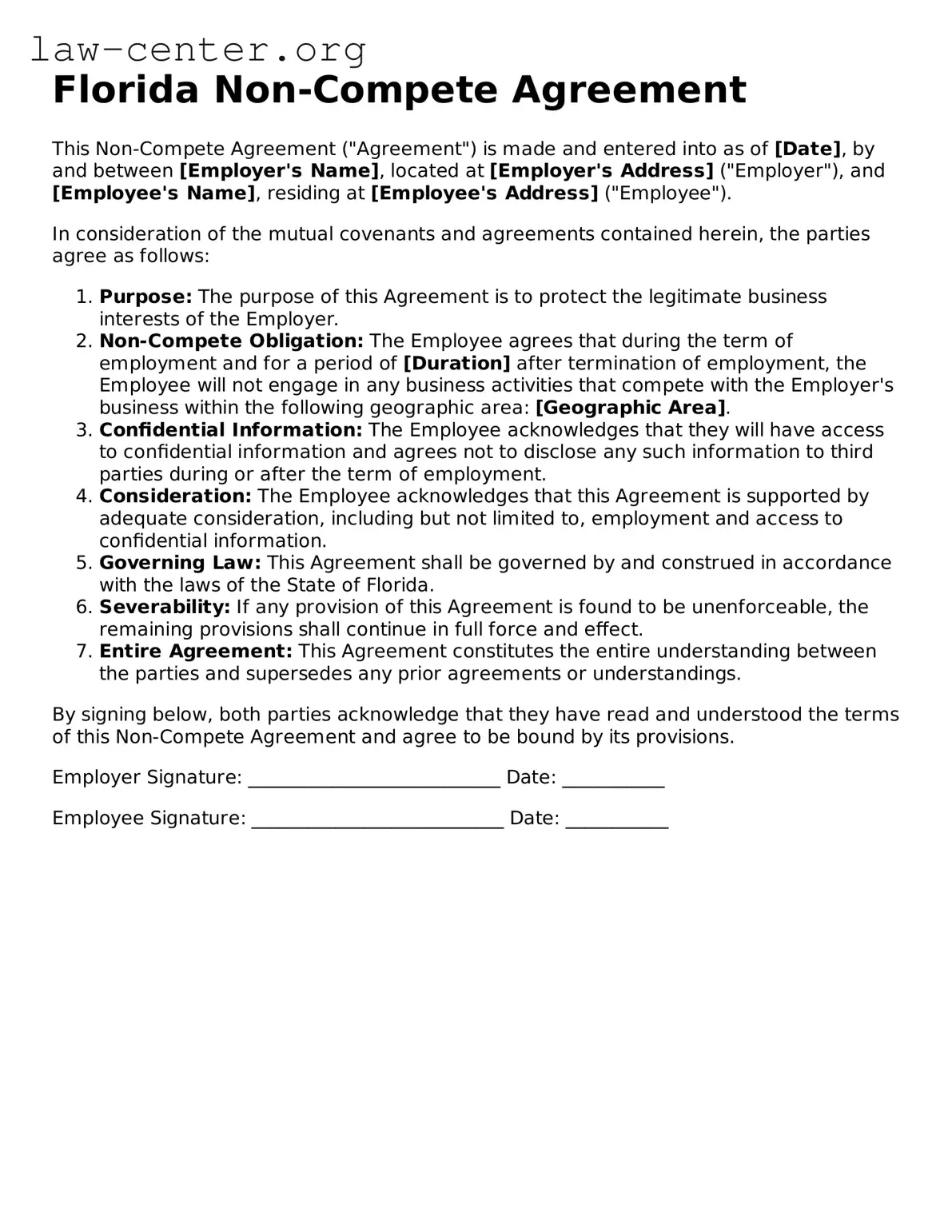 Attorney-Approved Florida Non-compete Agreement Document