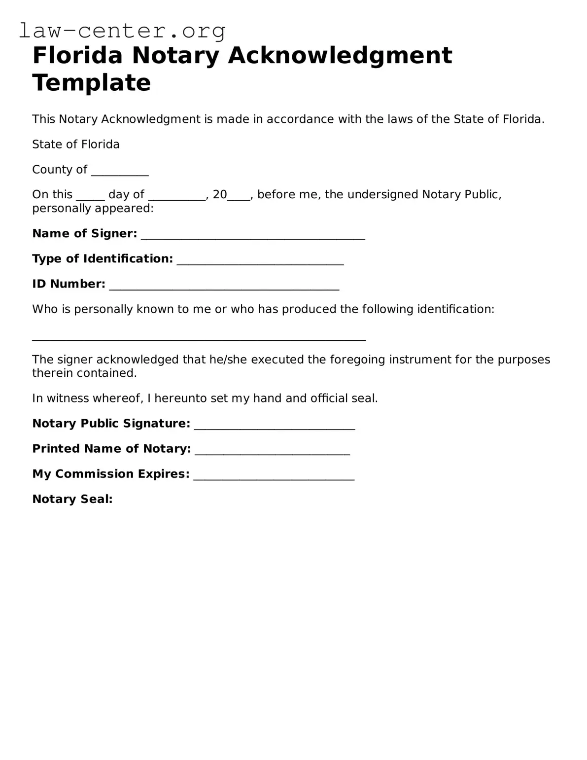 Attorney-Approved Florida Notary Acknowledgement Document