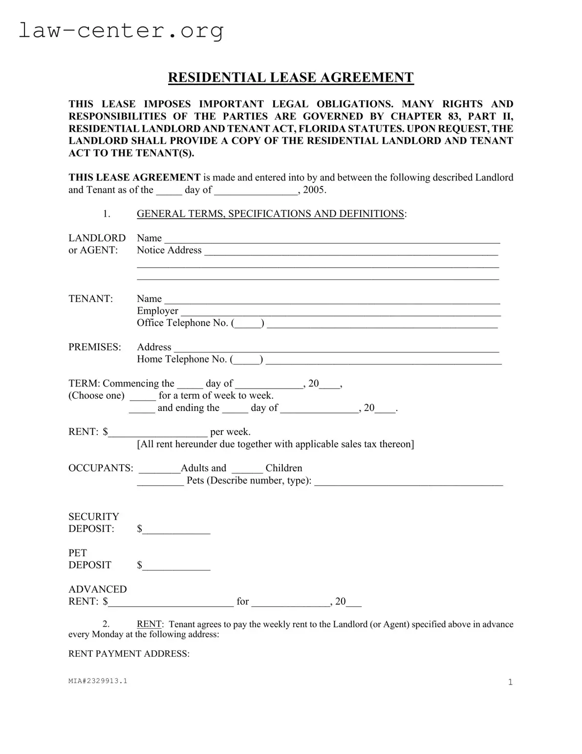 Get Florida Residential Agreement Form