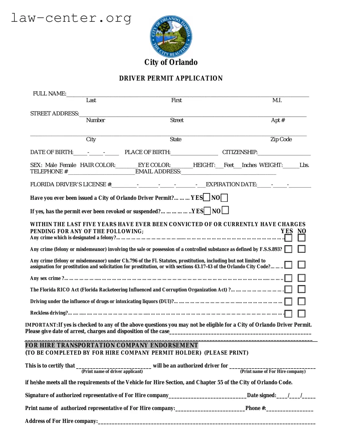 Get Florida Orlando Driver License Form