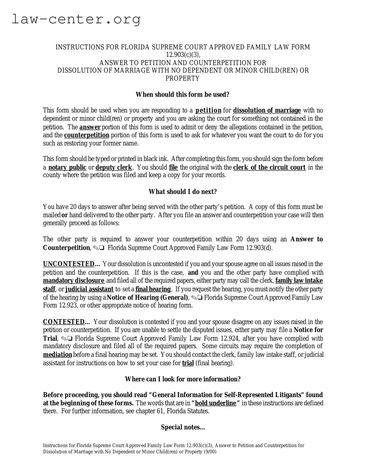 Get Florida Answer to Petition and Counterpetition for Dissolution of Marriage Form