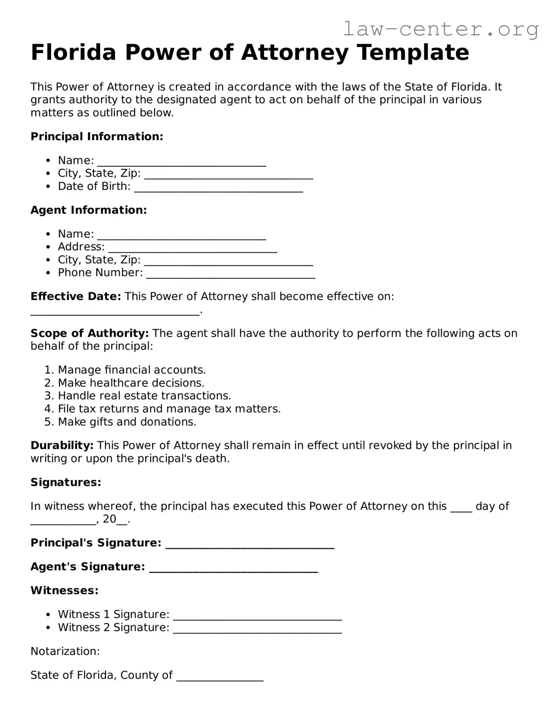 Attorney-Approved Florida Power of Attorney Document