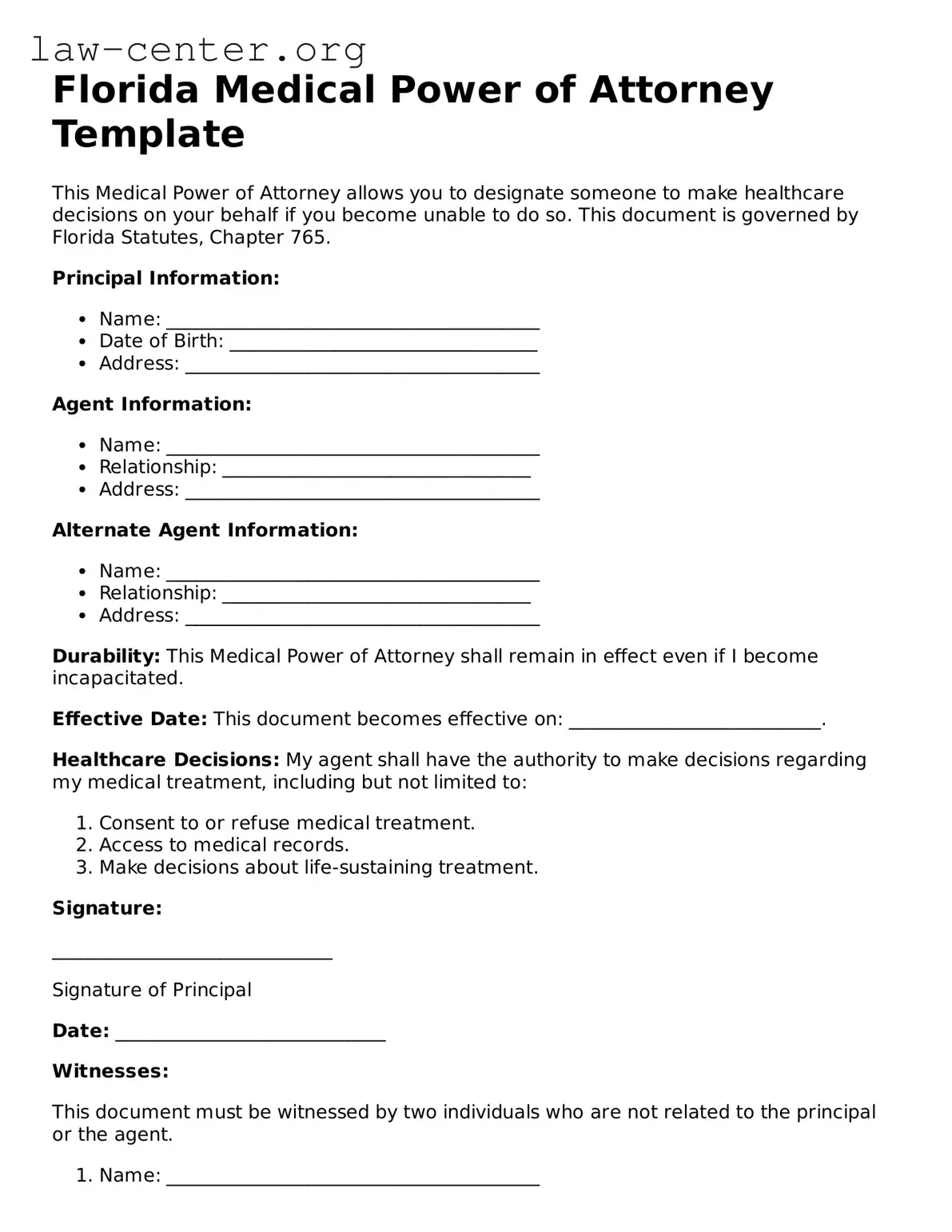 Attorney-Approved Florida Medical Power of Attorney Document