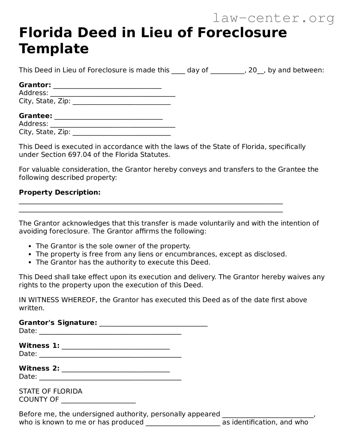 Attorney-Approved Florida Deed in Lieu of Foreclosure Document