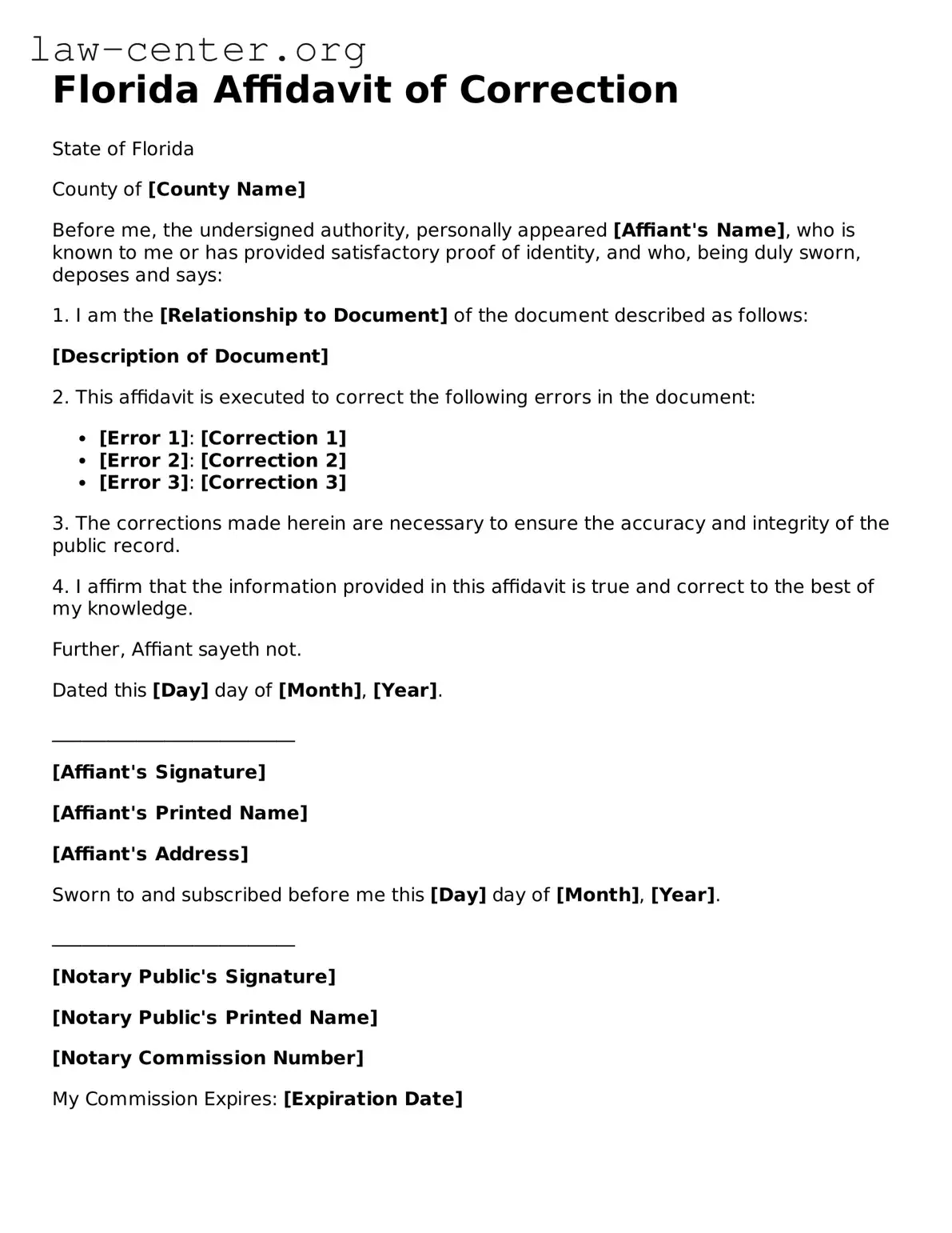 Attorney-Approved Florida Affidavit of Correction Document