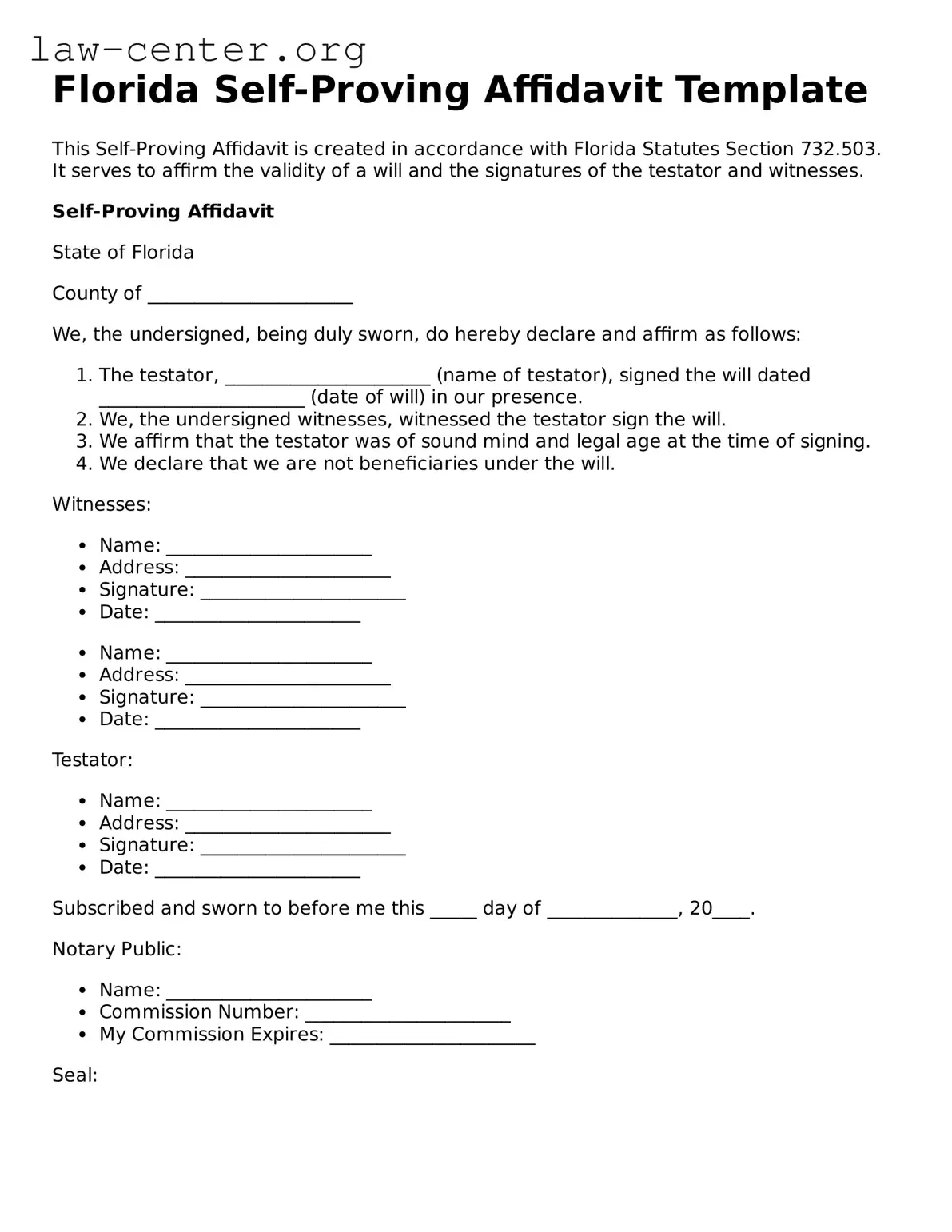 Attorney-Approved Florida Self-Proving Affidavit Document