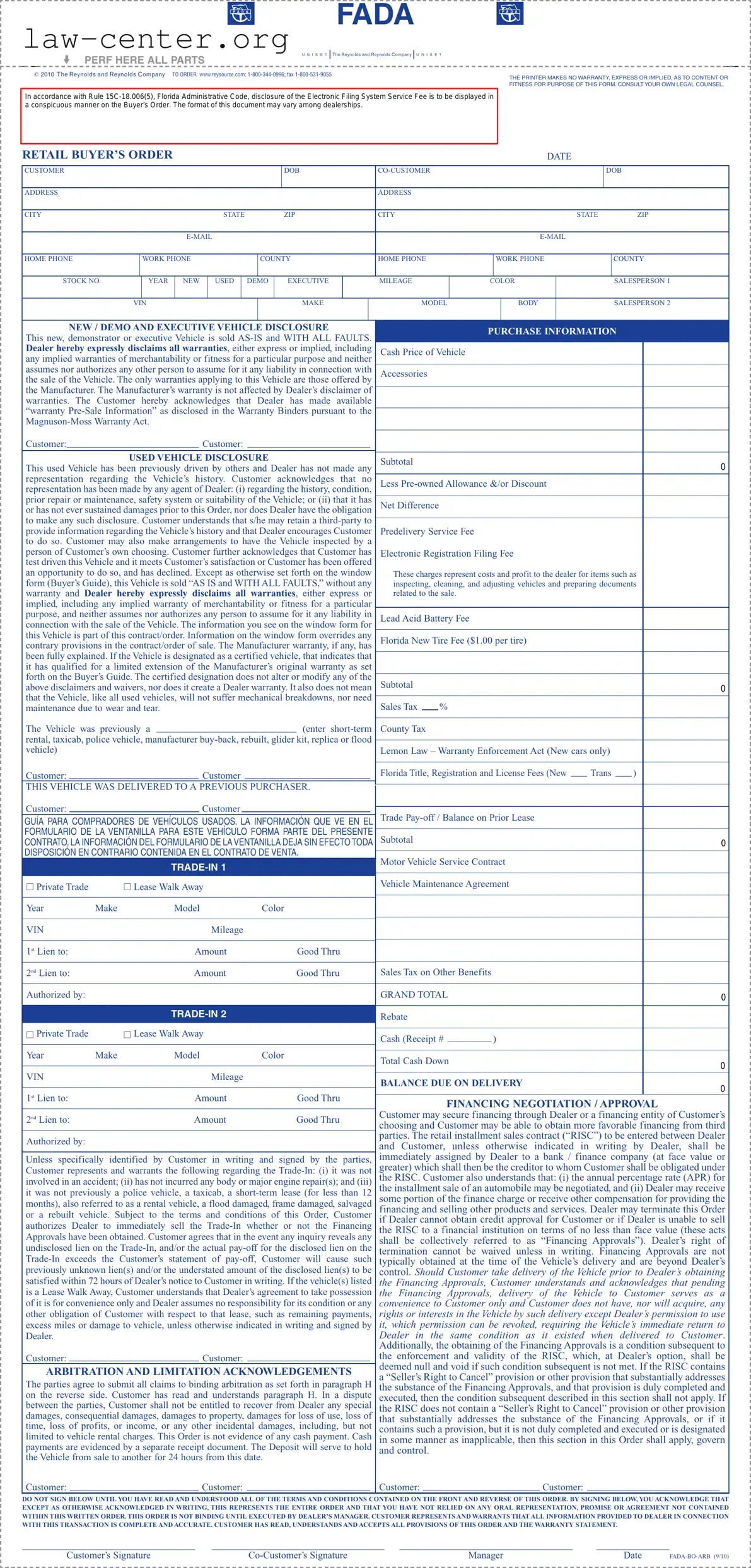 Get Florida Buyers Order Form