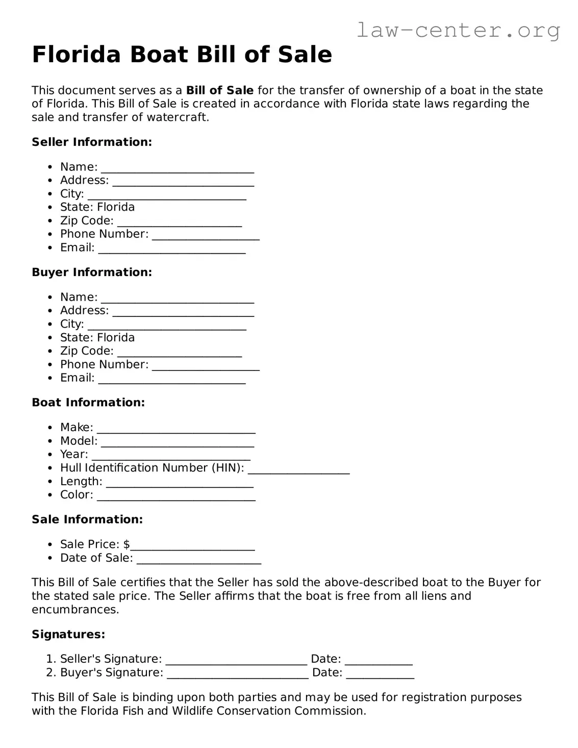 Attorney-Approved Florida Boat Bill of Sale Document