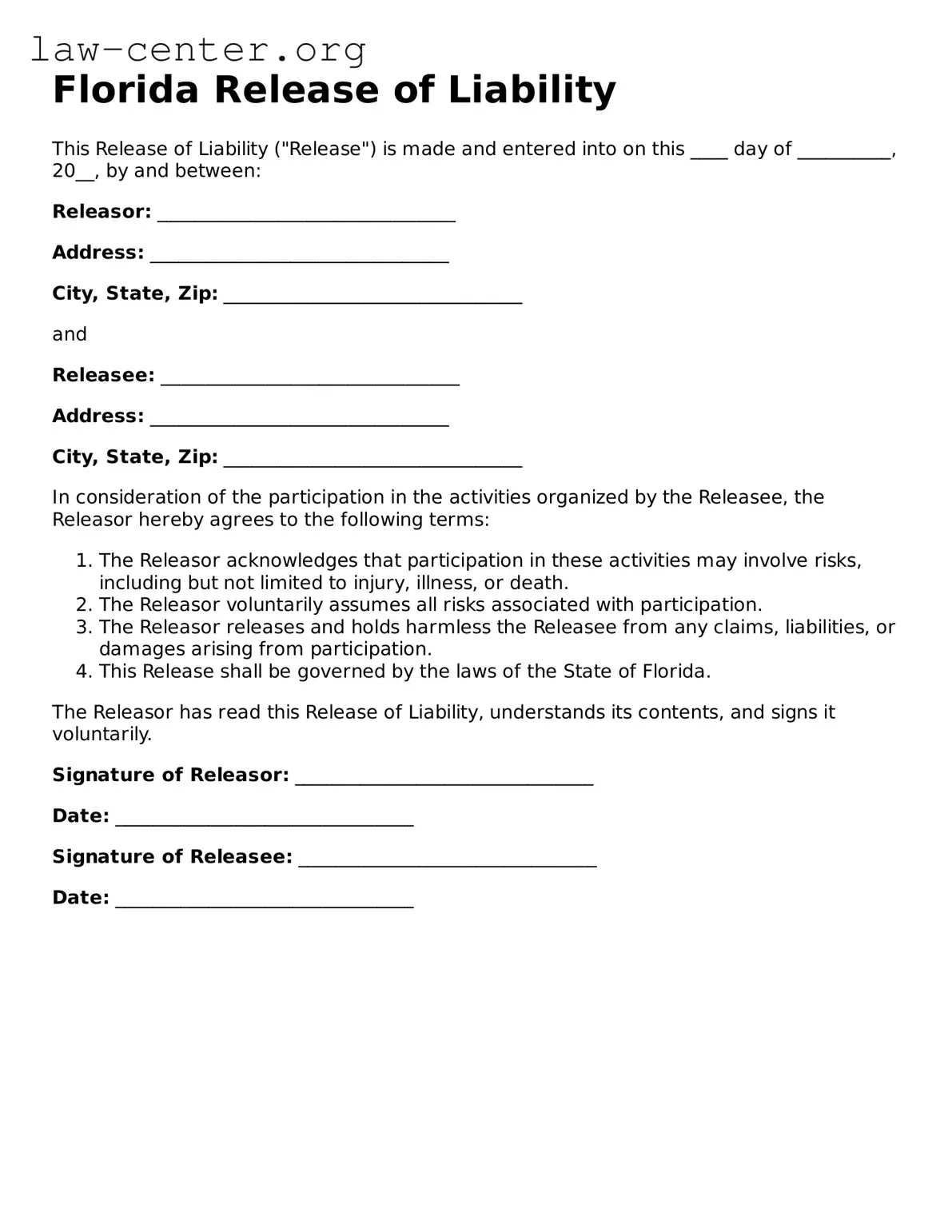 Attorney-Approved Florida Release of Liability Document