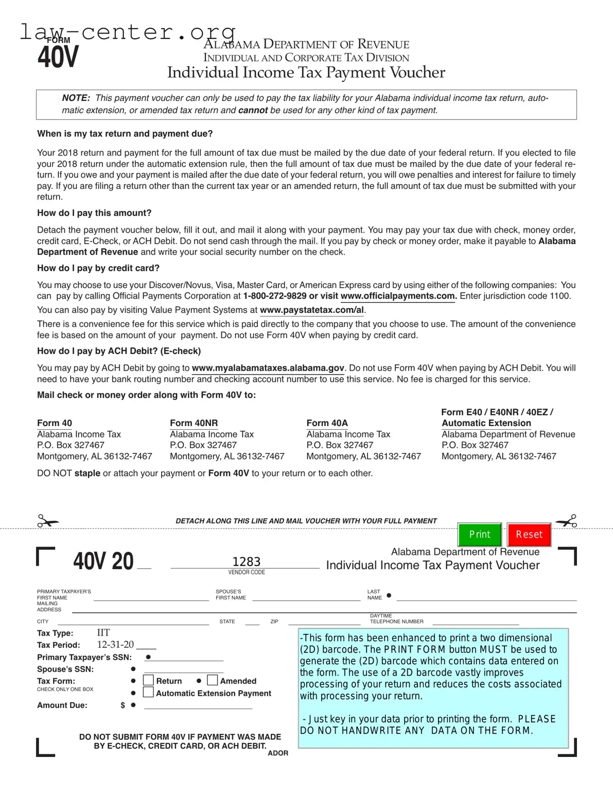 Get Alabama 40V Form