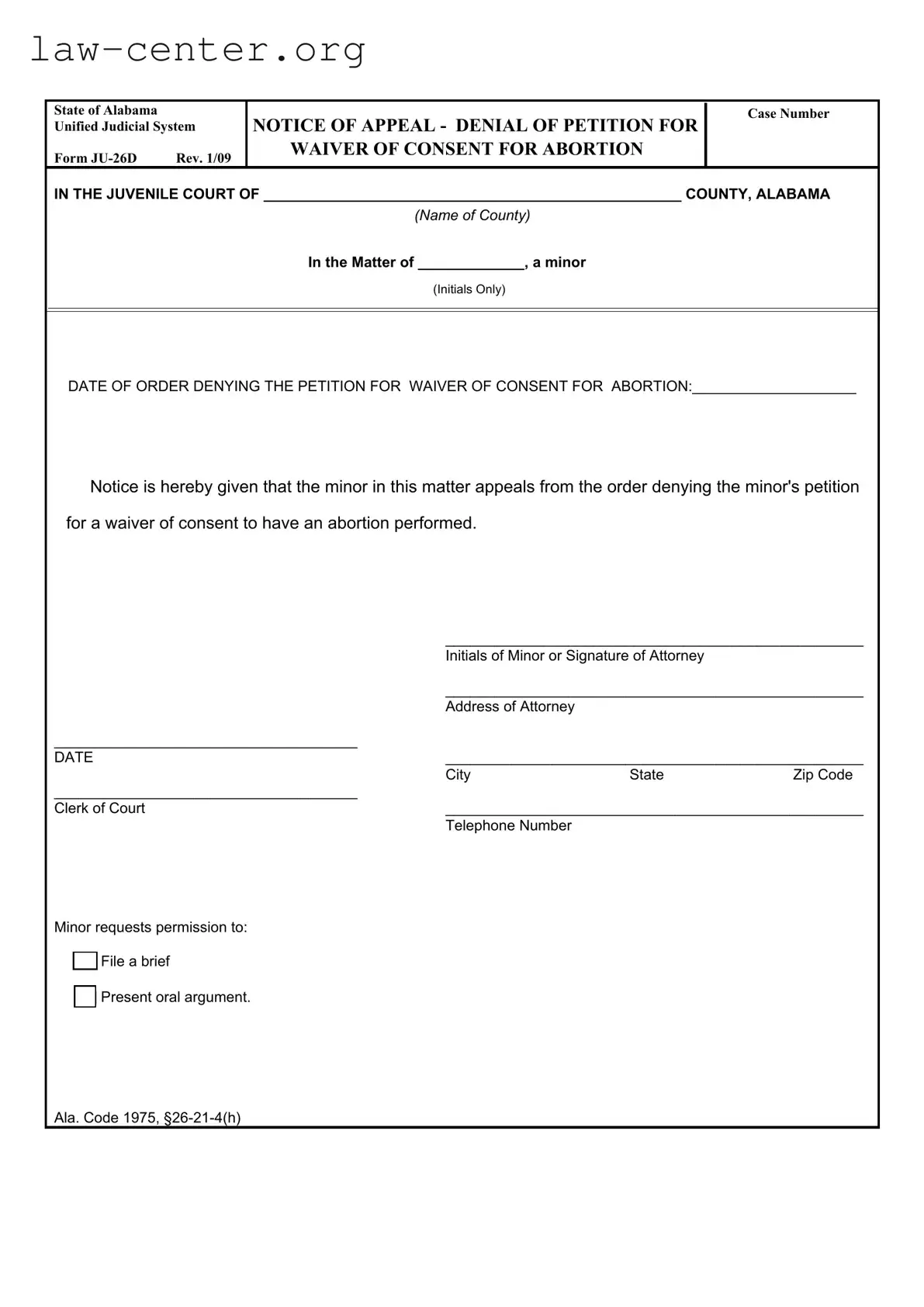 Get Alabama Ju 26D Form