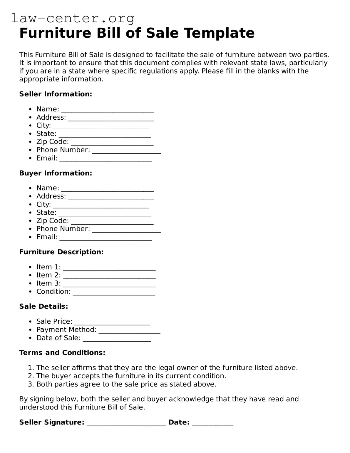 Free Furniture Bill of Sale Template