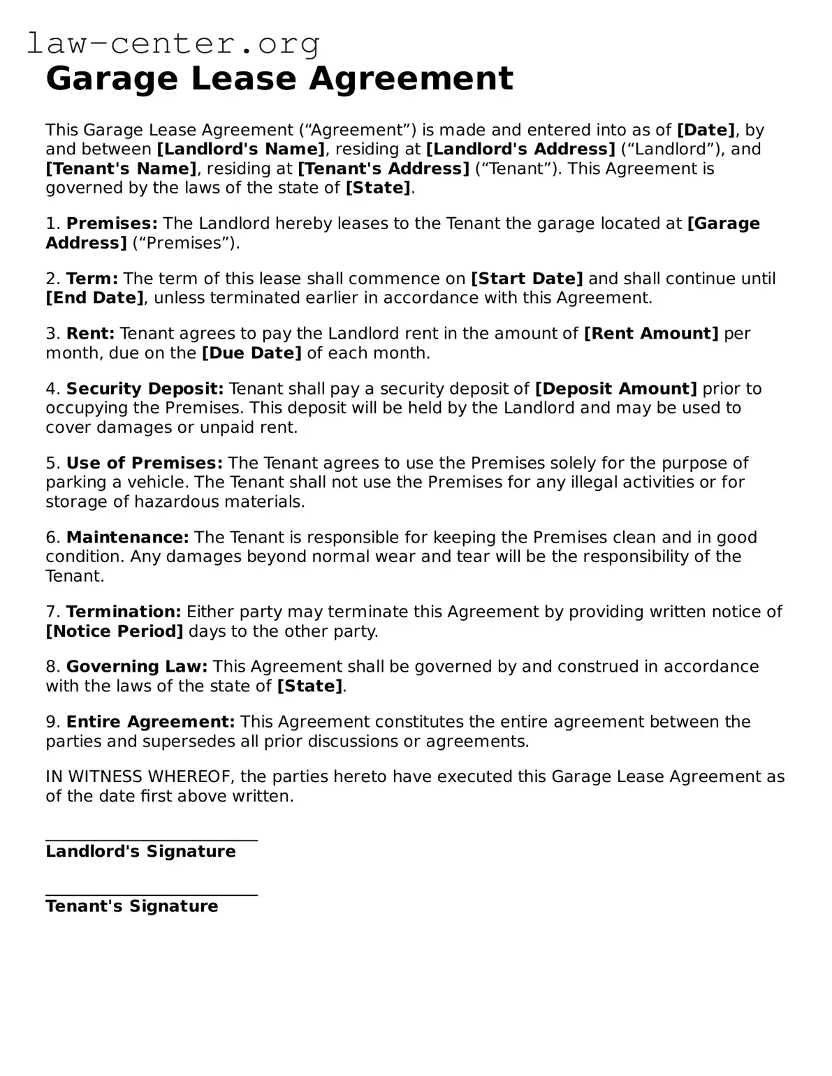 Free Garage Lease Agreement Template