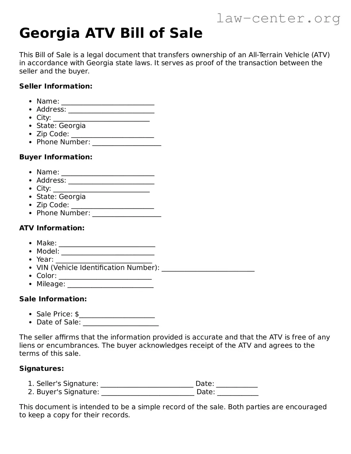 Attorney-Approved Georgia ATV Bill of Sale Document