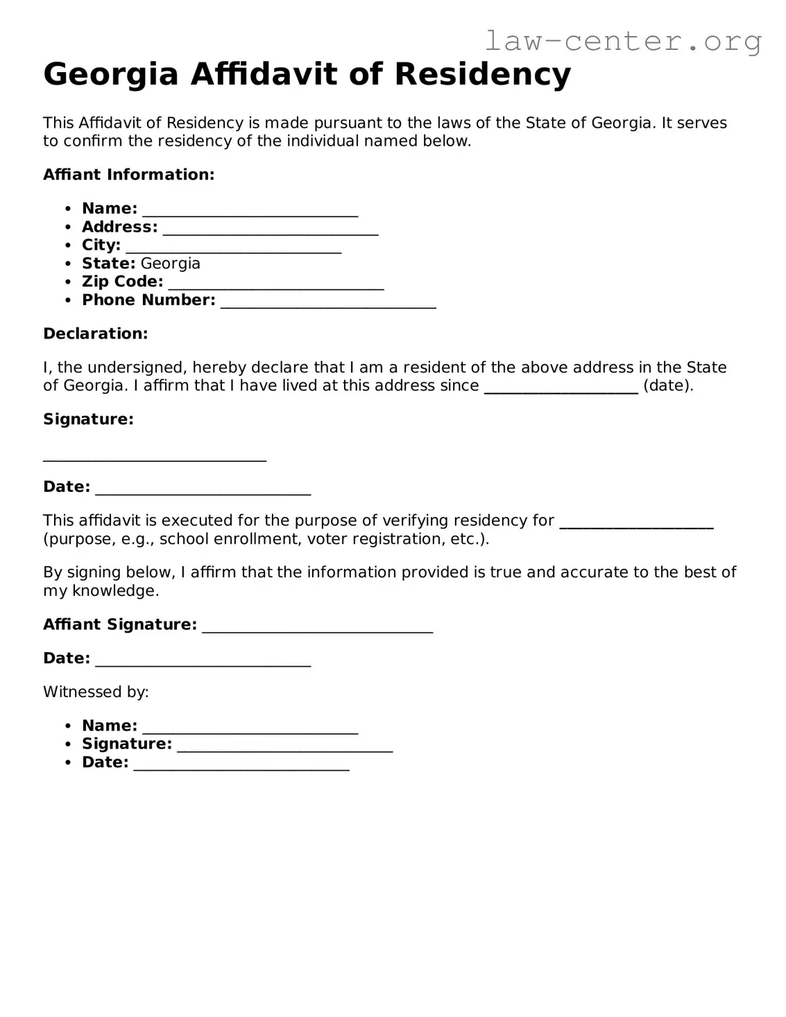 Attorney-Approved Georgia Affidavit of Residency Document