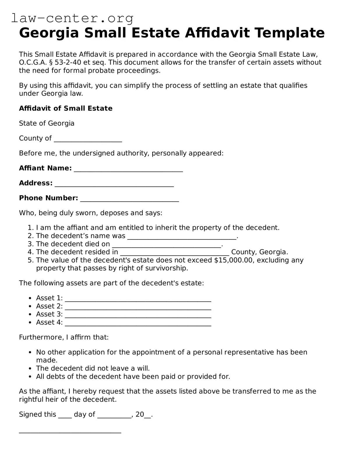 Attorney-Approved Georgia Small Estate Affidavit Document