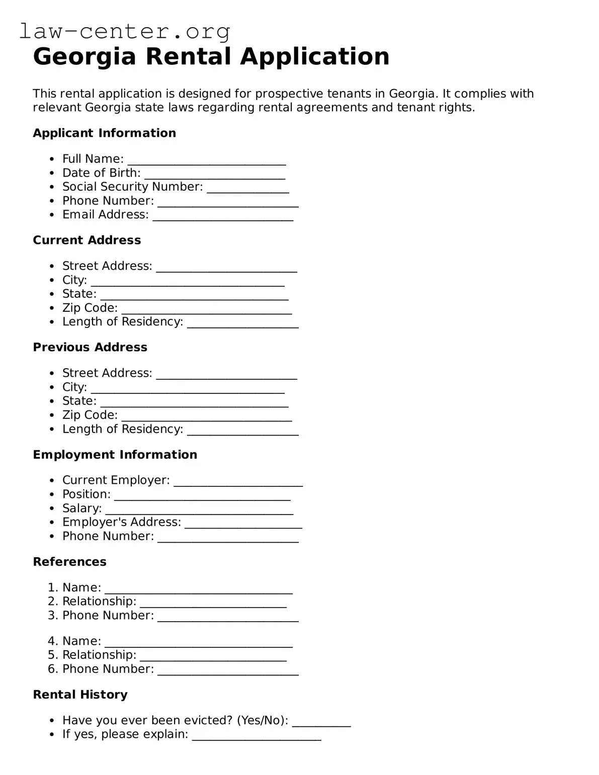 Attorney-Approved Georgia Rental Application Document