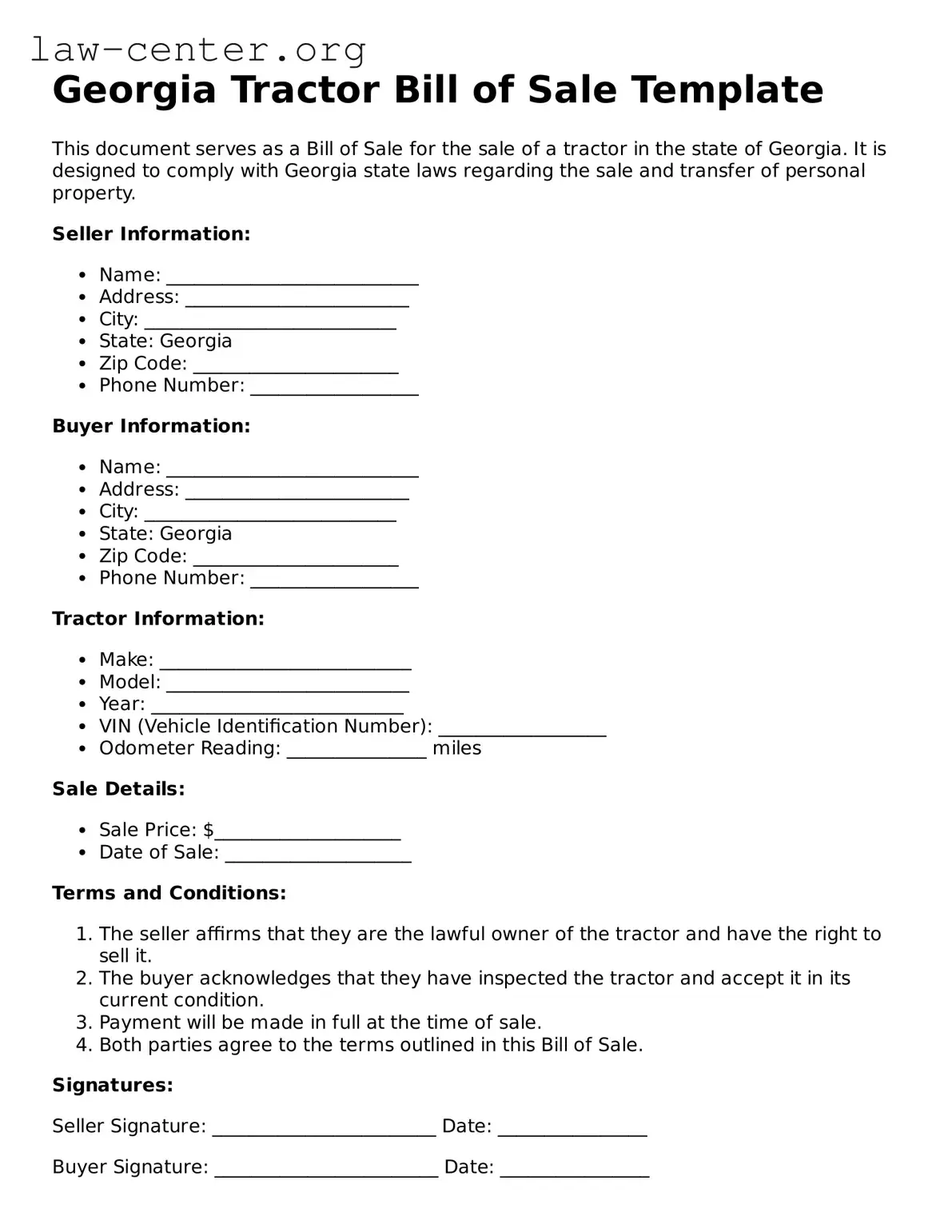 Attorney-Approved Georgia Tractor Bill of Sale Document