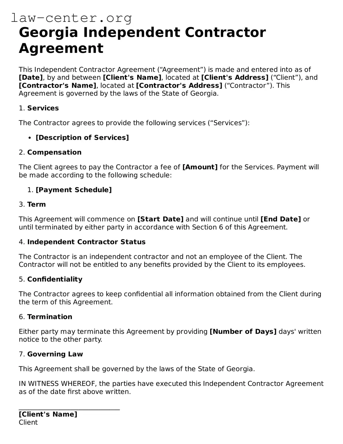 Attorney-Approved Georgia Independent Contractor Agreement Document