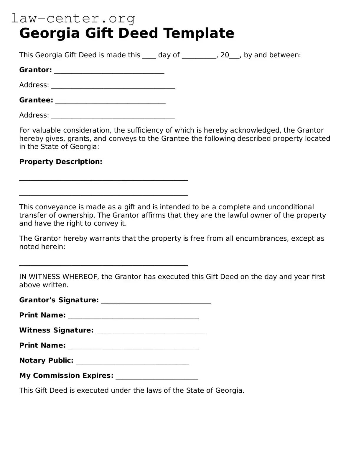 Attorney-Approved Georgia Gift Deed Document