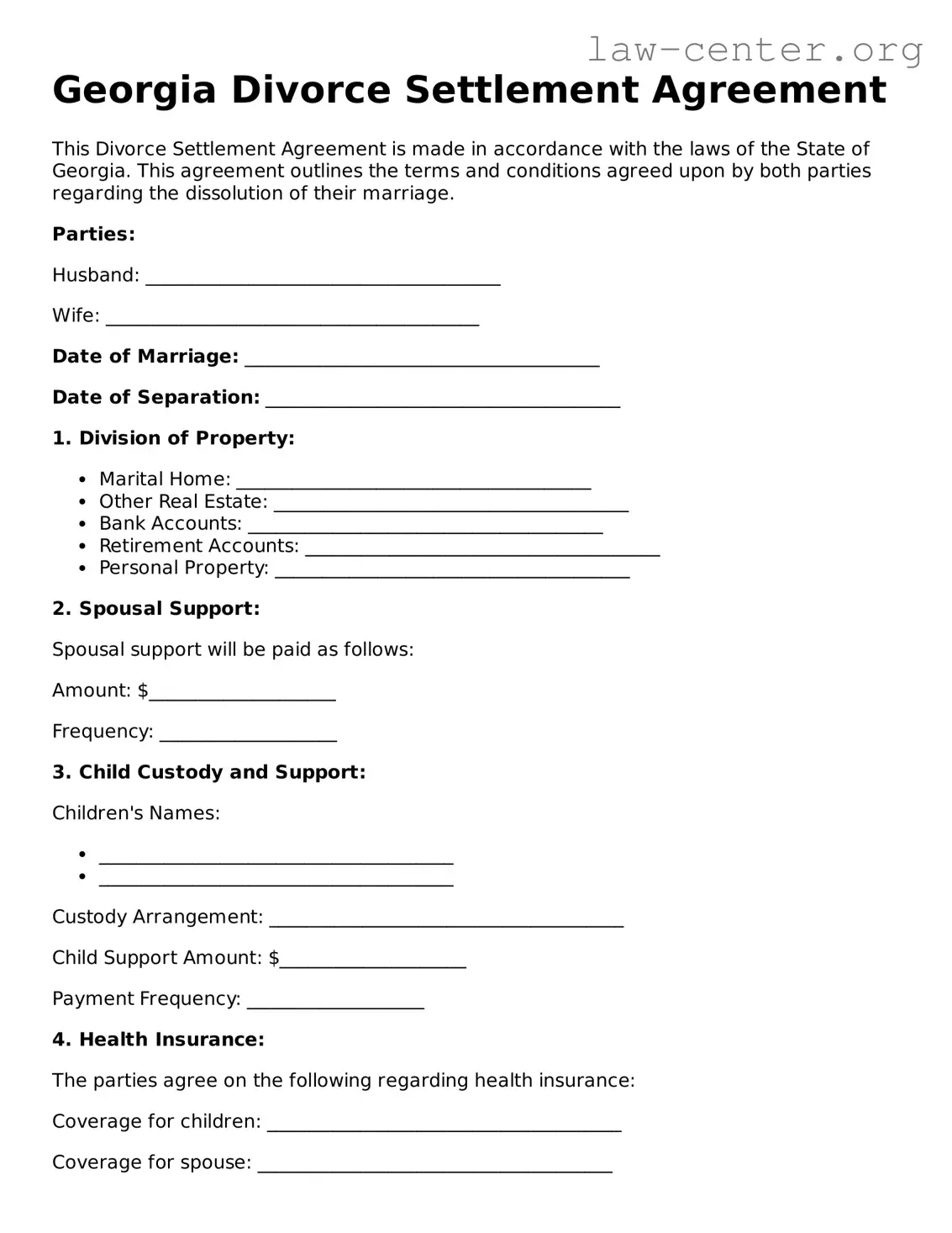 Attorney-Approved Georgia Divorce Settlement Agreement Document