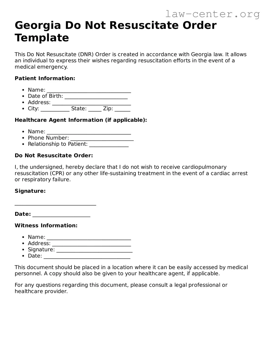 Attorney-Approved Georgia Do Not Resuscitate Order Document