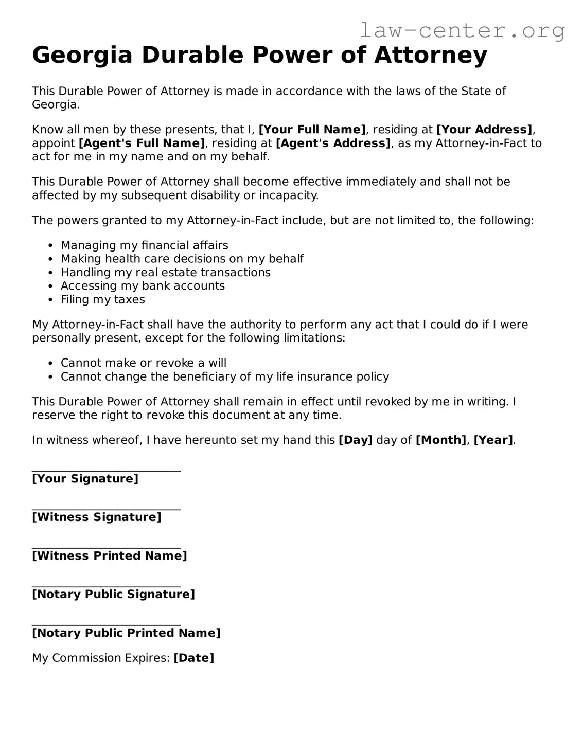 Attorney-Approved Georgia Durable Power of Attorney Document