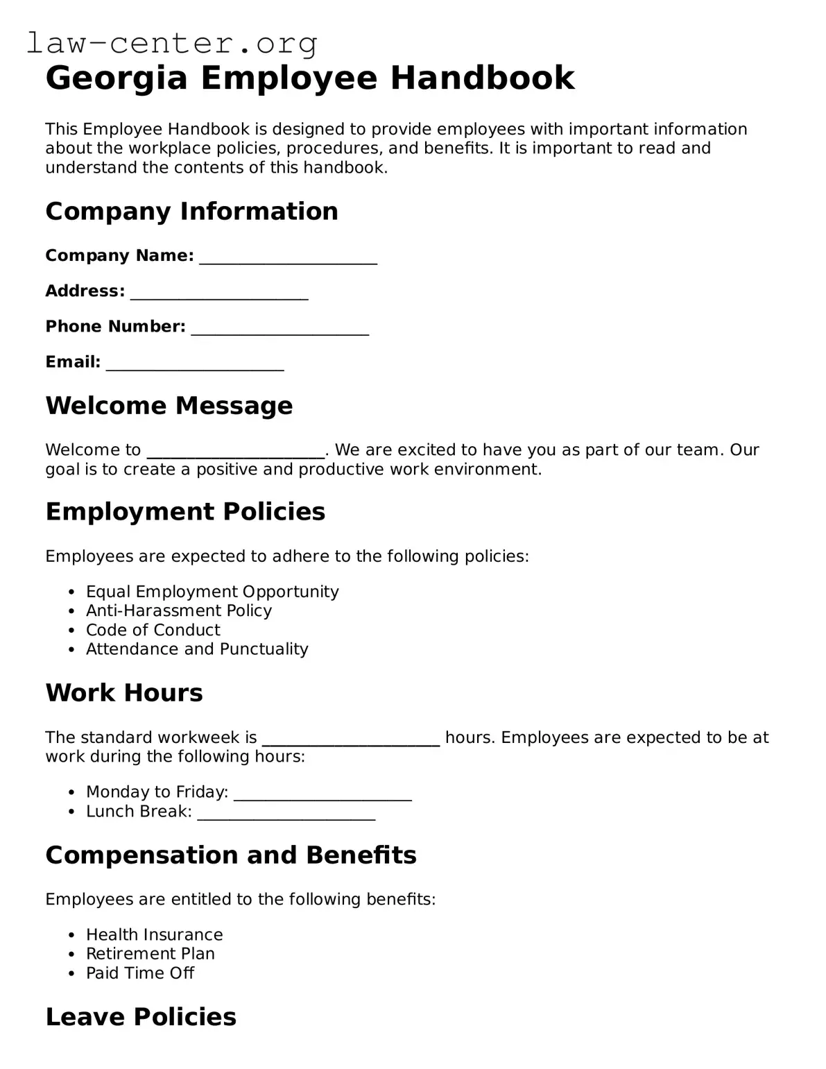 Attorney-Approved Georgia Employee Handbook Document