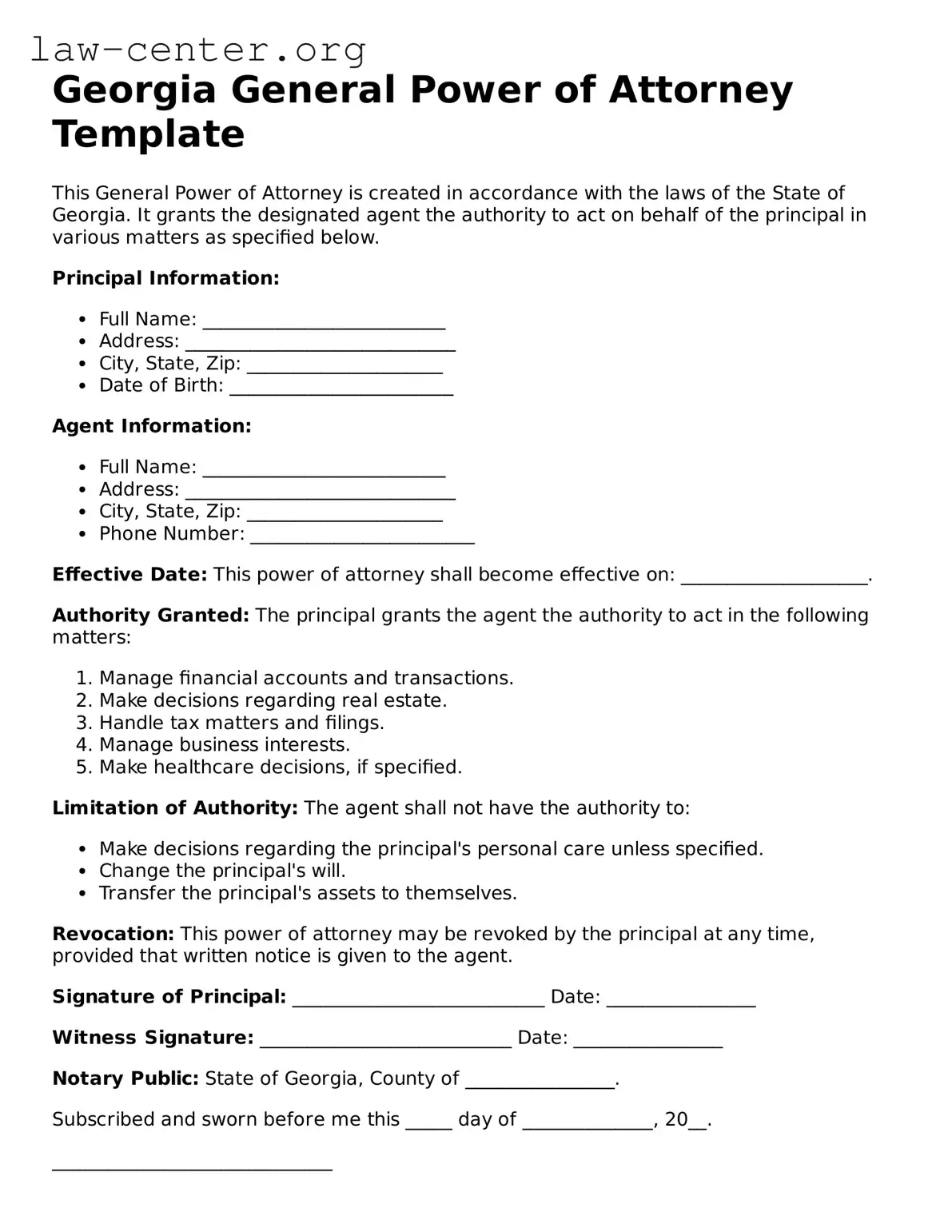 Attorney-Approved Georgia General Power of Attorney Document