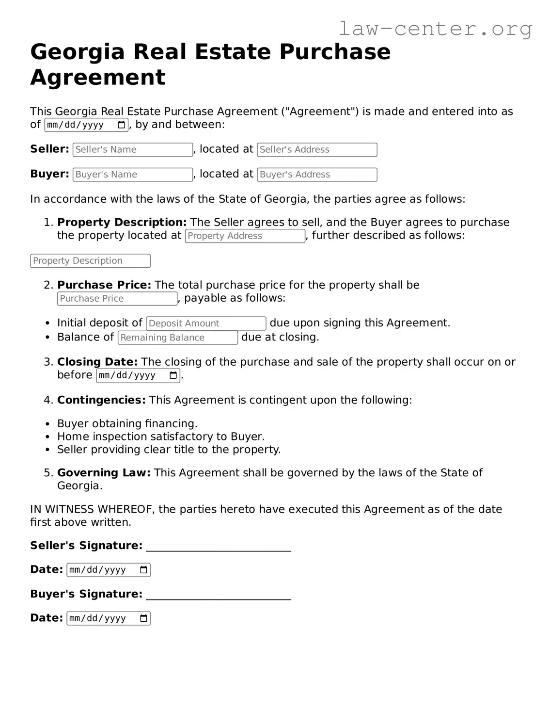Attorney-Approved Georgia Real Estate Purchase Agreement Document