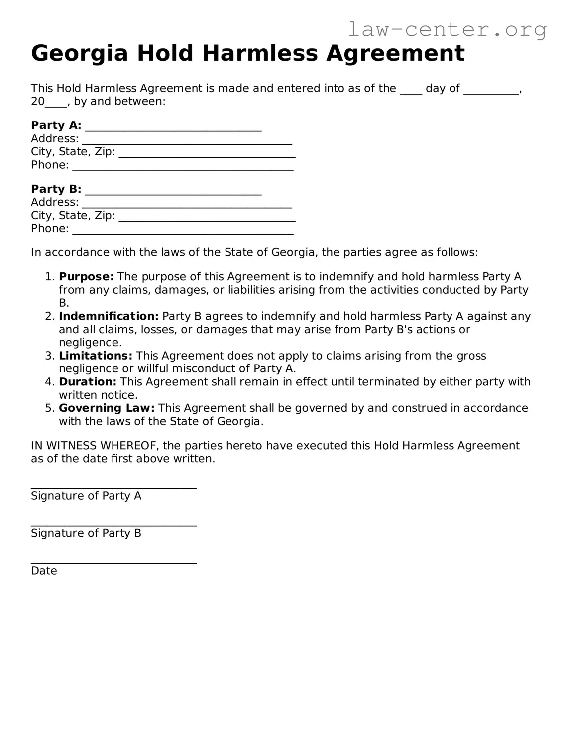 Attorney-Approved Georgia Hold Harmless Agreement Document